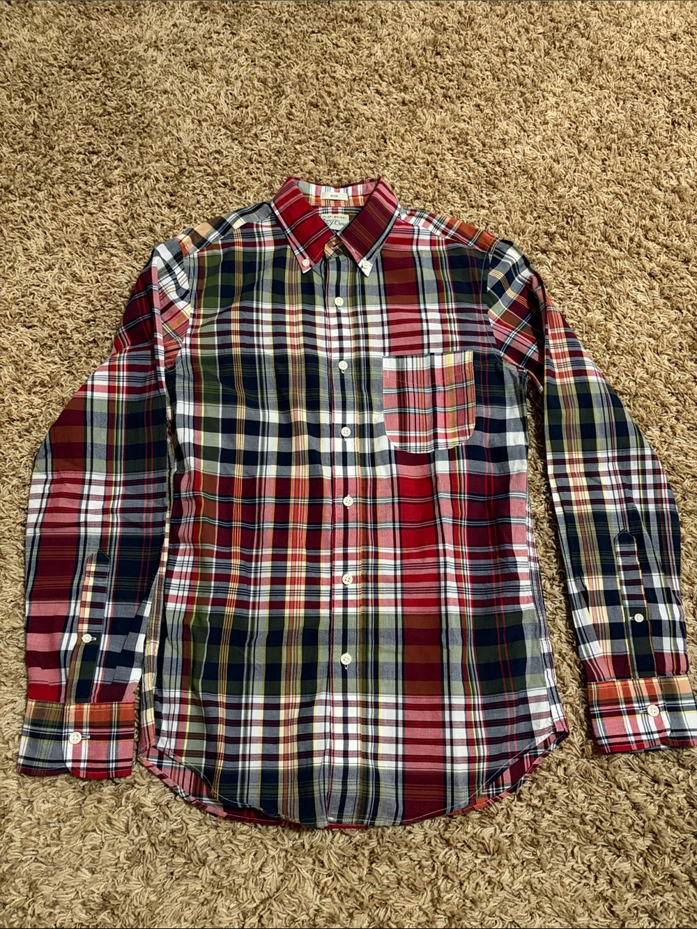 J Crew Plaid Button-Down Shirt in Red/Green/Blue - Men Size S